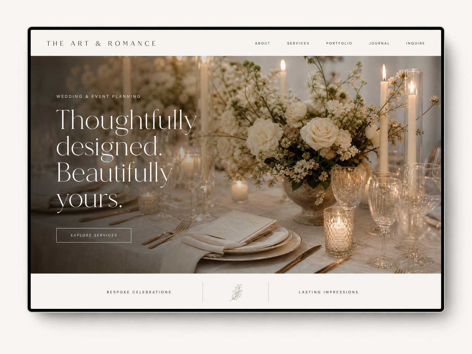 The Art & Romance website on a desktop screen, showing a full-bleed editorial portfolio layout