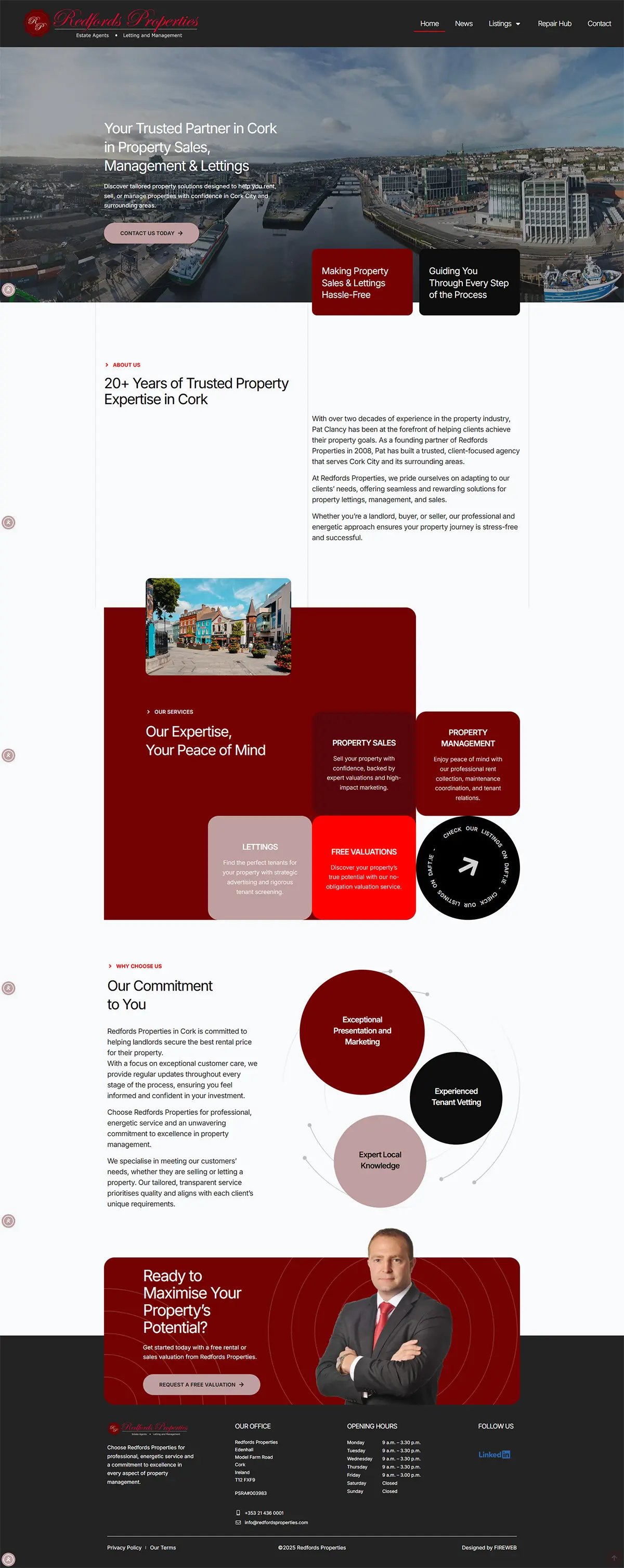 Full-page preview: Redfords Properties Cork website