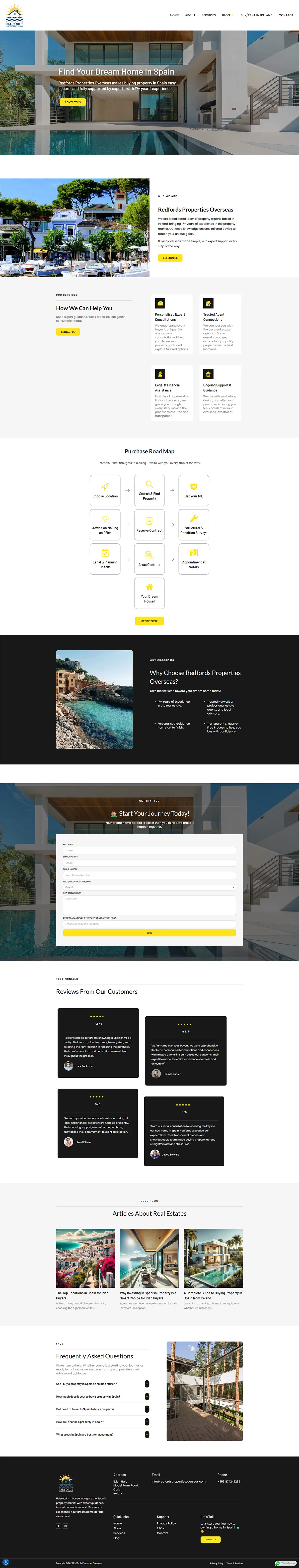 Full-page preview: Redfords Properties Overseas website